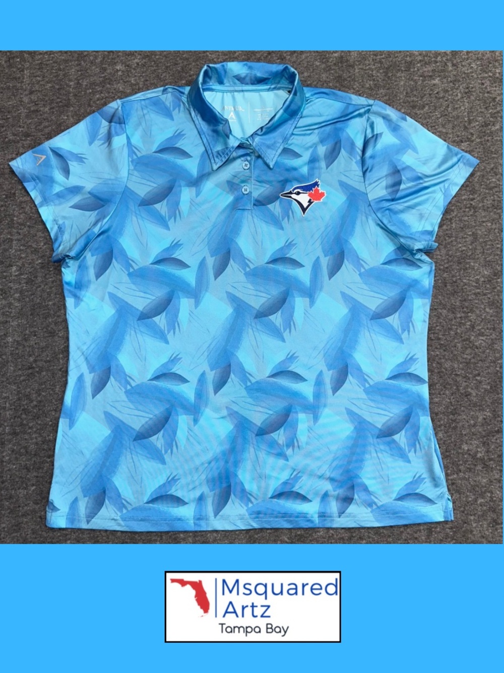 Antigua Toronto Blue Jays Women's Large Blue Floral Golf Polo Shirt MLB Stretch